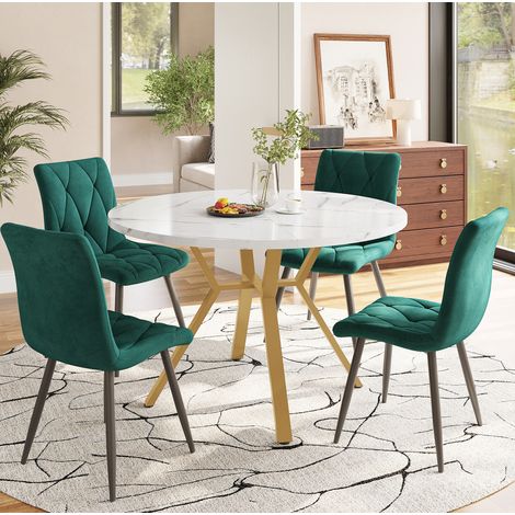 Esstisch-Set rund mit 4 Stühlen Marmoroptik OKMYHOME (1/5)