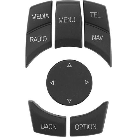 Copri pulsanti di controllo multimediali per auto, 6 pezzi, raffinati e comodi, adatti per le serie 1, 3, 5 e 6, nero opaco. (1/5)