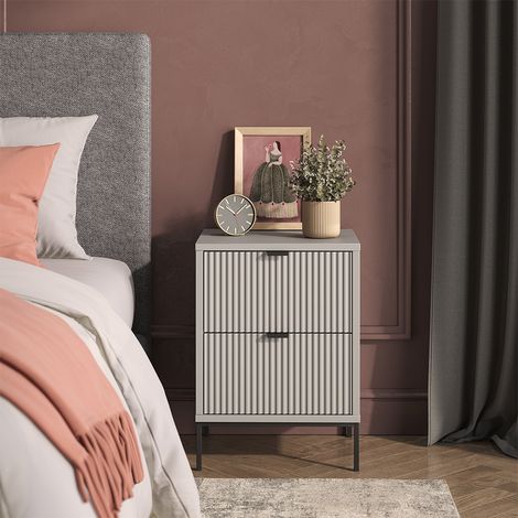 Nachttisch Eliza, Grau/Schwarz, 40 x 55.4 cm mit 2 Schubladen, Vicco (1/5)
