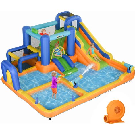 Château gonflable pour enfants avec toboggan, piscine, mur d'escalade, gonfleur et sac de transport, dimensions 430x420x200 cm, multicolore (1/5)