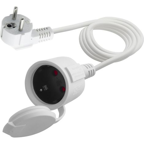 Câble D'extension Schuko Court, Rallonge électrique d'extérieur avec fiche Schuko, câble d'extension Schuko Blanc, 3x1,5 mm² 16A 250V IP44, pour la Maison (Blanc- 90 degrés, 2M) (1/5)