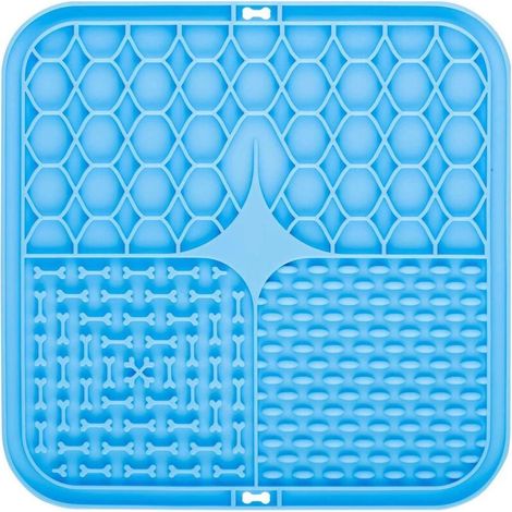 Tapis de Lèche Chien, 20x20cm Tapis Lécher pour Chien avec Spatule Silicone, sans BPA Tapis de Lechage pour Chat avec Ventouse pour Bain, Entraînement, Toilettage (Bleu) (1/4)