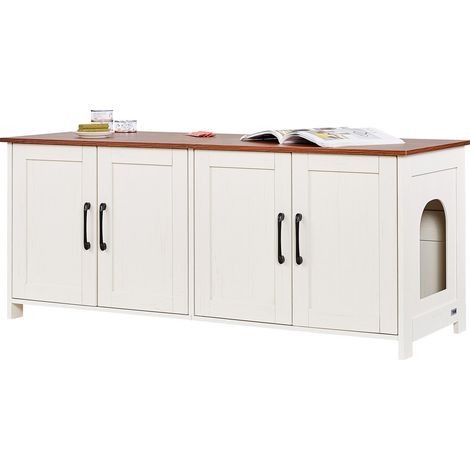 VEVOR Armario para Arenero Madera a Gatos, Inodoro Interior, 4 Puertas, 2 Entradas, Compatible con la Mayoría de Areneros, 120 x 45 x 50 cm, Carga Superior 60 kg e Inferior 45 kg, Marrón y Blanco