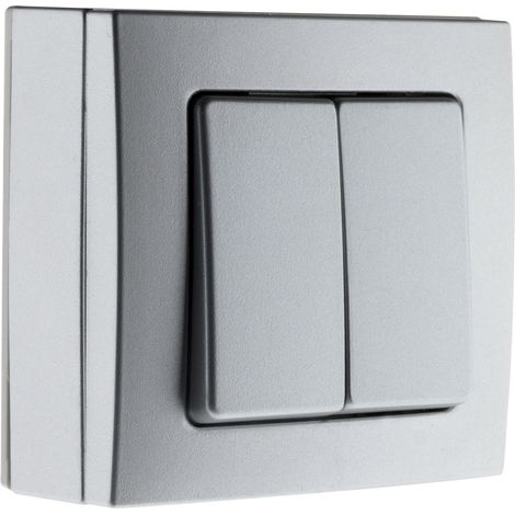 Zenitech – Double va et vient 10A saillie – Couleur gris – Bornes automatiques – Compatible moulures standard – Certifié CE et NF (1/6)