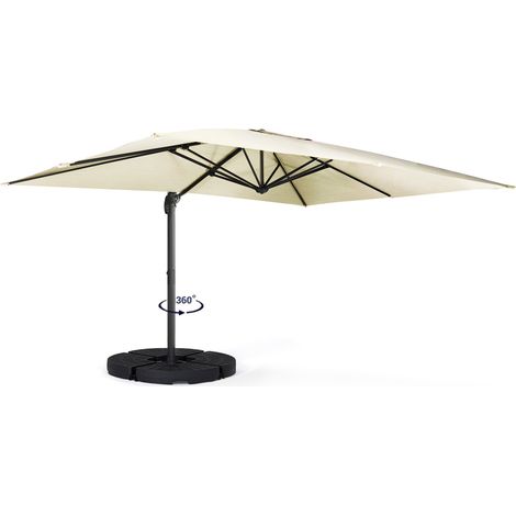 Sonnenschirm 360° drehbar CALVI ecru 3x4 M mit 4 Fliesen und Hülle