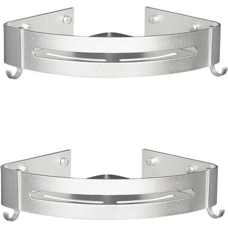 Lot de 2 Pices Etagre de Douche d\'angle sans Perage en Mtal avec 2 Crochets pour Douche Support Antirouille Autocollant pour Articles de Salle de Bains (Argent), (1/4)