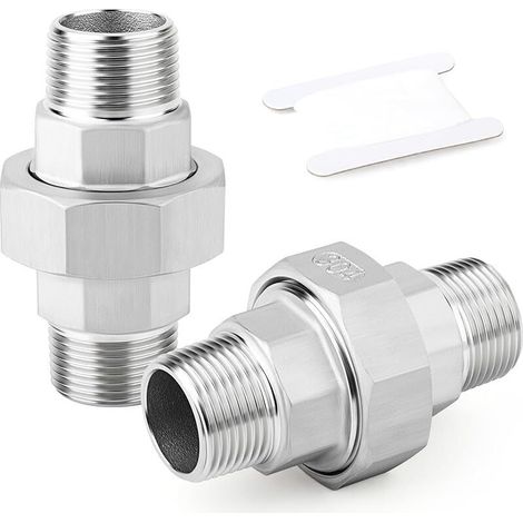 Conector de tubería macho de acero inoxidable 304 de 1/2" BSP de 2 piezas, unión, adaptador roscado para agua/aceite/gas