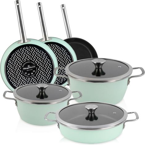 Magefesa Nordic Batería Cocina Inducción 9 Piezas, Antiadherente Libre PFOA Exterior Verde Menta Retro Vintage  Verde