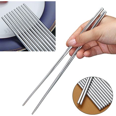 Baguettes - Acier Inoxydable - 22,6 cm - Style Coréen Plat - Réutilisables - Lave-Vaisselle - Lot de 10 Paires (1/5)