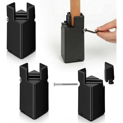 Lot de 4 rehausseurs de meubles de 5 cm/10 cm de hauteur, pour pieds de meubles jusqu'à 50 mm, support de 2268 kg, rehausseurs de meubles pour lit, table, chaise (noir, 10 cm de hauteur, pour (1/5)