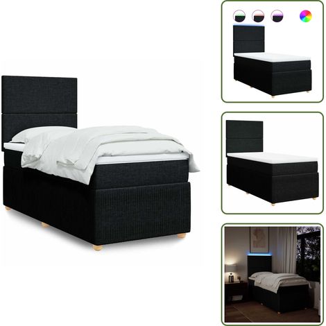 vidaXL Sommier à lattes de lit et matelas Noir 80x200 cm Tissu (1/5)