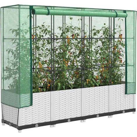 Hochbeet mit Gewächshaus-Aufsatz Rattan-Optik 160x40x138 cm