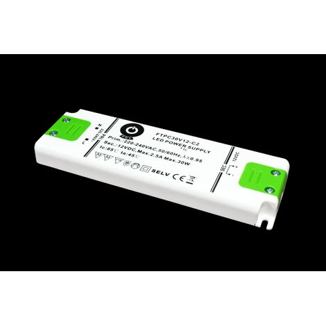 FTPC30V24-C2: Alimentatore LED 24V/1.25A CV, custodia in plastica compatta, ultra sottile 154 x 50 x 14 mm