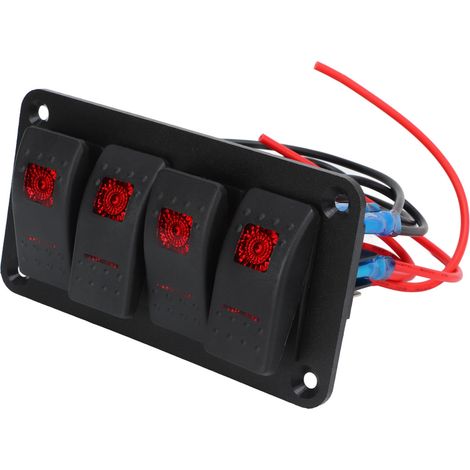 Panneau d'interrupteurs à bascule 4 voies, précâblé rouge, avec 2 autocollants pour automobile et bateau, 12 V 20 A / 24 V 10 A (1/5)
