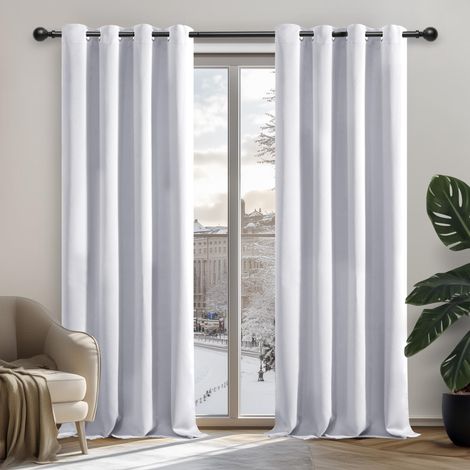Rideau Occultant Thermique Court Gris-blanc 2 Panneaux 150x250cm, Séparation Anti-UV pour Chambre et Maison, Rideaux Modernes pour Fenêtre (1/5)