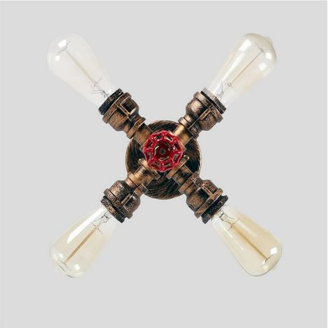 – Plafonnier industriel en fer 4 têtes E27 – Luminaire rustique pour salon, chambre, café – Dimensions 22x25cm – Lumière chaleureuse (1/3)
