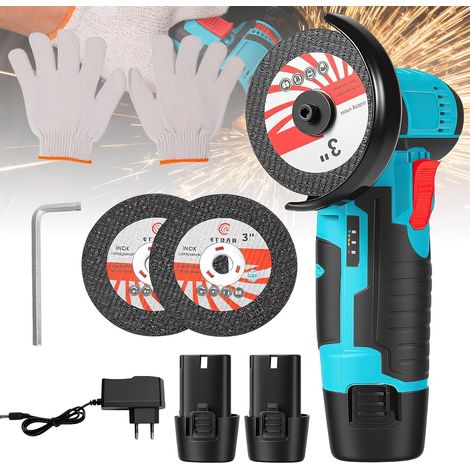 Meuleuse d'Angle Sans Fil, 800W Mini Meuleuse D'Angle Sans Fil, 12V Professional Disqueuse Sans Fil avec 2 batteries 1300mAh,Meuleuse d'angle pour Meuler et Polir, Couper (2 batteries) (1/5)