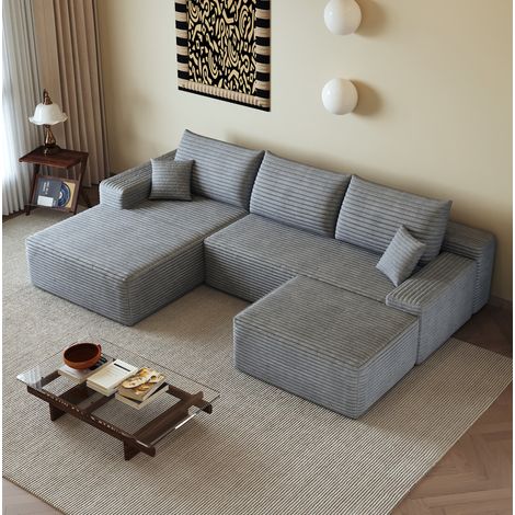 Sofá modular en L (270x175x83 cm), espuma de alta elasticidad, tejido de pana, gris (1/5)