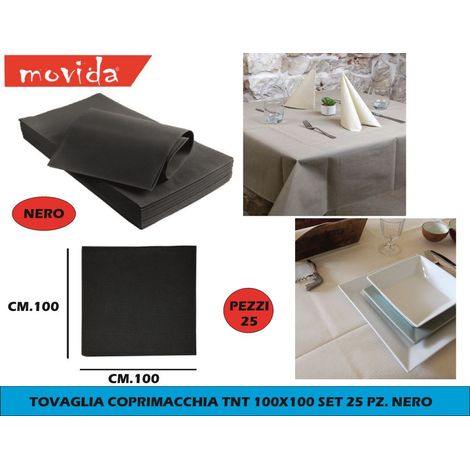Set 25 Pezzi Tovaglia Quadrata Monouso in TNT Nero 100 x 100 cm