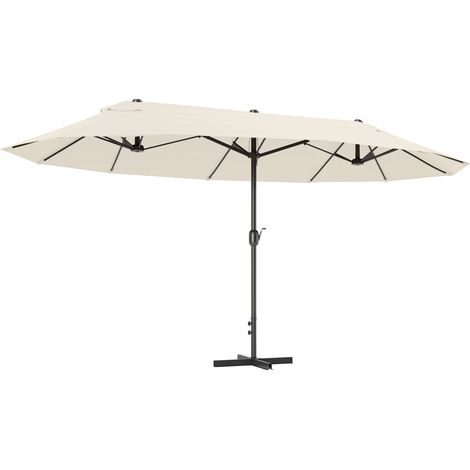 Outsunny sombrilla doble 4,55x2,65 m sombrilla terraza exterior con manivela manual resistente al agua y protección solar crema (1/5)