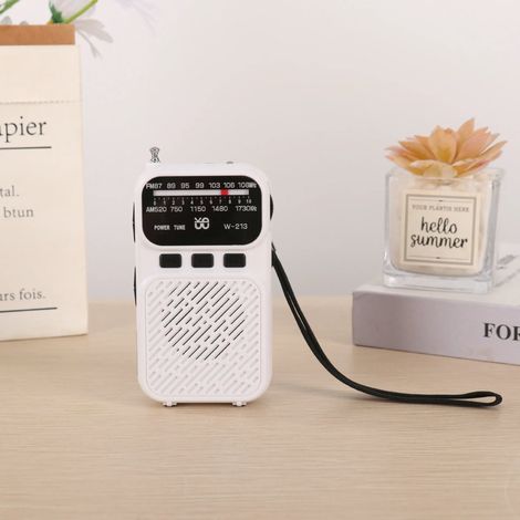 (Blanc) Mini radio analogique FM/AM - Lampe torche - Signal stable - DSP - Rechargeable - Enceinte Bluetooth (1/5)