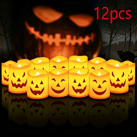 Lot de 12 lumières décoratives LED pour Halloween – Mini-lampes citrouilles pour fêtes et décoration de table (1/5)