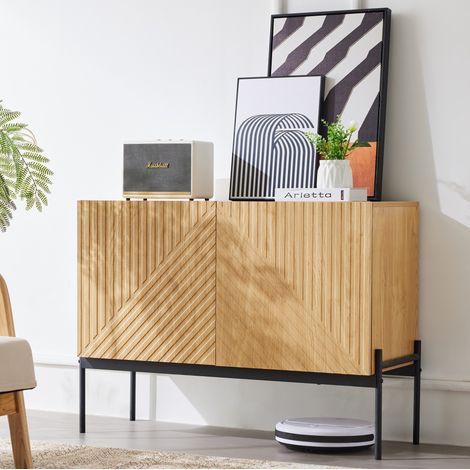 MEUBLIV Credenza a 2 ante 100 x 40 x 75 cm naturale con ripiano regolabile e piedi in metallo (1/5)