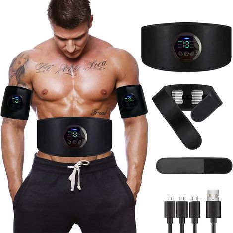 Electrostimulateur Musculaire, Ceinture Abdominale EMS Appareil Pas Besoin de Feuilles de Gel USB Charge Femme Homme Entraînement pour Abdomen/Bras/Jambes Ajout de Ceinture d'extension (1/5)