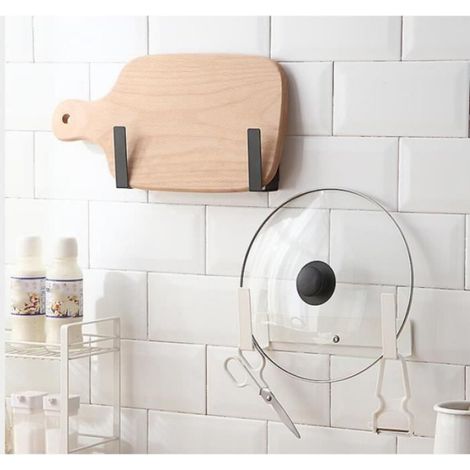 Support de Couvercle Casserole - Blanc - Acier au Carbone - Installation sans Poinçonnage - Design Contemporain (1/4)