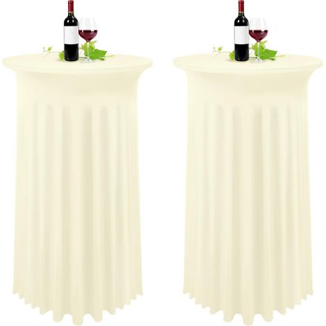 Lot de 2 Ivoire Housse pour Table Haute, Nappe Mange Debout 80 x 110 cm, Beige Clair Nappe Jupe Plissée Extensibles en Spandex pour Cocktail Mariage Banquet Anniversaire Banquet Bar Table (1/5)
