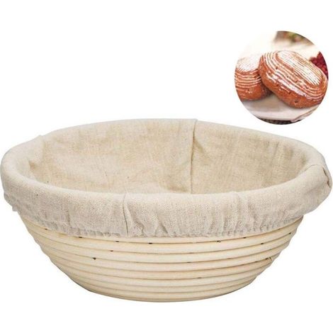 1 Panier à pain en osier, pour fermentation de pâte à levain, forme ronde traditionnelle, motifs spirale, diamètre 25 cm, hauteur 8 cm (1/5)