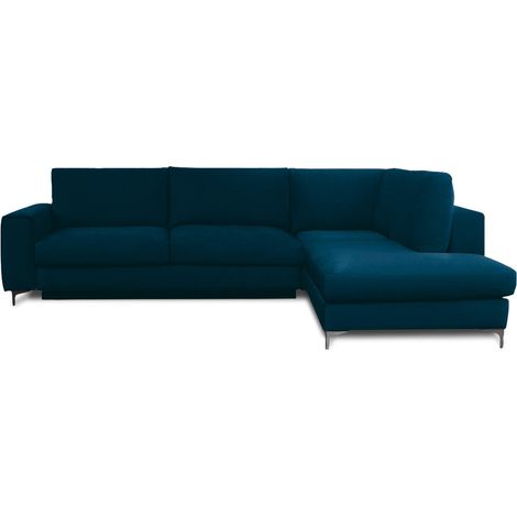 Canapé Velours Angle Droit Bleu Fiesole - 4 Places (1/4)