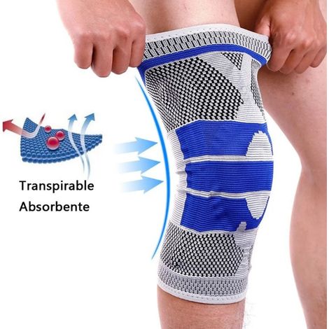 Genouillère de sport avec anneau en silicone épais et tissu respirant, idéale pour le basketball et autres sports, gris L. (1/5)