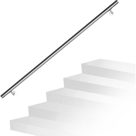 Randaco Edelstahl Handlauf 50 - 200 cm Treppengeländer Innen &Außen Geländer Wandhandlauf für Treppe aus Edelstahlrohr V2A, Mit Montagematerial, Länge: 160 cm