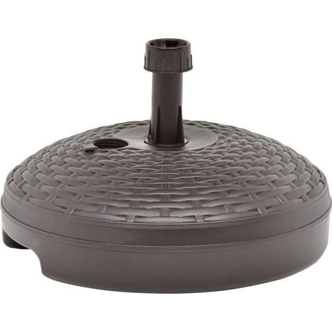 Pied de parasol Jaconde - Marron - Socle rempli de sable-d'eau 20L en plastique avec aspect de rotin (1/4)