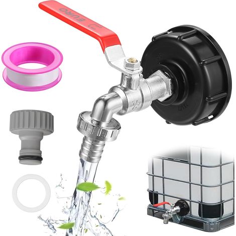 Robinet Cuve 1000l Adaptateur de Réservoir en Alliage S60x6 Ibc Raccord Robinet Vanne Cuve avec Adaptateur en Plastique IBC Connecteur Sortie Raccord pour Robinets de jardin Baril Pluie (1/2") (1/5)