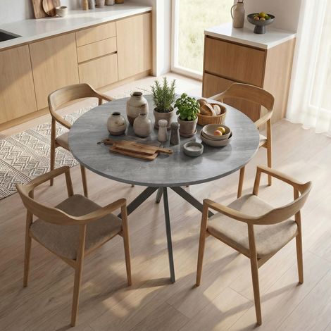 Table ronde 4 personnes Table cuisine style industriel pieds en acier salle à manger Cuisine - Couleur: Grey (1/4)