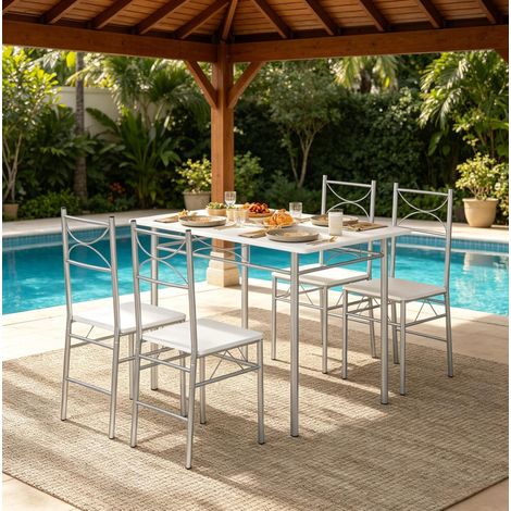 MEUBLIV Tavolo da pranzo 110x70 cm bianco e argento – set 4 sedie, senza materasso (1/5)