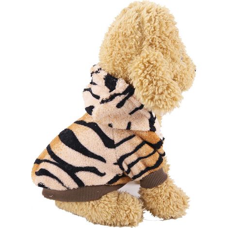 Costume Tigre Pour Chien Et Chat - Vêtement Doublé Polaire Hiver - Déguisement Fête Halloween Noël - Taille Unique (1/5)