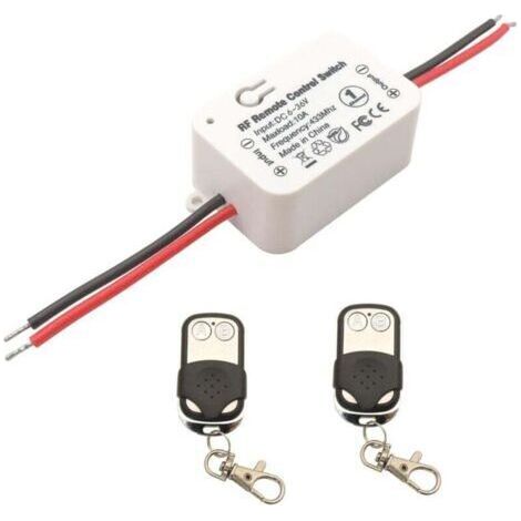 DC 12V 24V Interrupteur de télécommande sans fil 10A 1 canal 433Mhz RF Relais Récepteur avec 2 émetteurs Porte-clés, pour lumière/serrure électronique, facile à installer