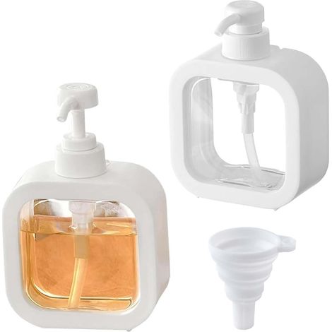 2 Pièces - Distributeur Savon - Distributeur Liquide - Rechargeable Étanche Transparent Cuisine Salle De Bain Blanc 300ml (1/5)