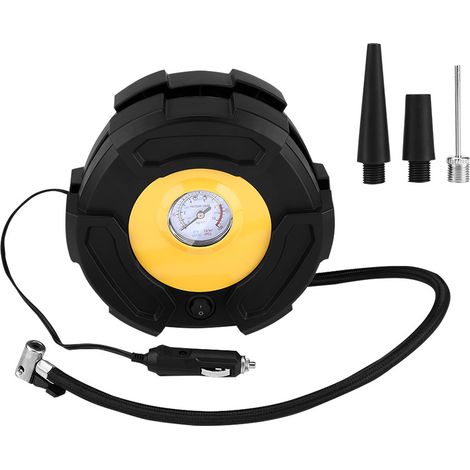 Gonfleur de pneus 12 V, compresseur d'air 100 PSI avec manomètre et 3 embouts pour voiture, vélo, ballon et bateau (1/5)