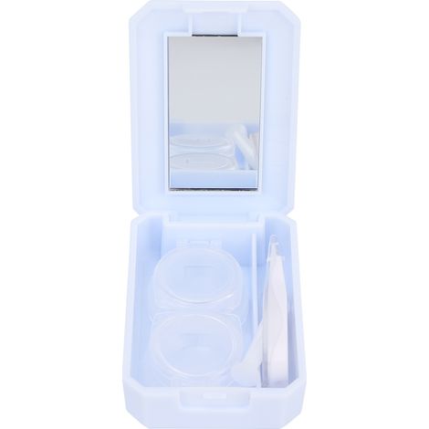 Étui à lentilles de contact avec miroir, pince, tige applicatrice et flacon, rangement pour trempage, bleu, modèle 2 (1/5)