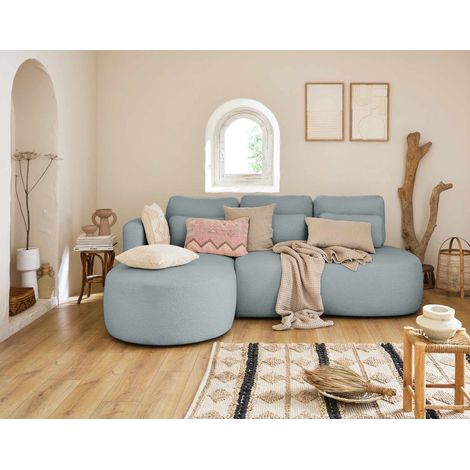 Mahina - 4-sitzer ecksofa links - schlaffunktion und bettkasten - aus bouclé-stoff - blau