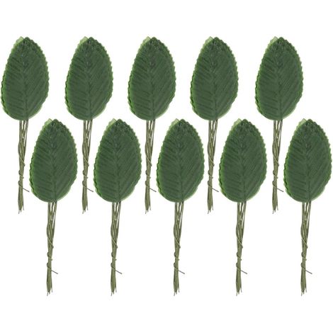100 Realistic Artificial Green Fabric and Wire Leaves, 100pcs Authentic Texture for Wedding and Party Decorations, Wreaths and Garlands (1/5)