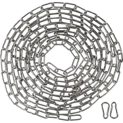 5 Mètre Chaîne en Acier Inoxydable 3mm Chainette avec 2 Mousquetons, Promenade, Chaîne de Chien Chaîne De Séchage Robuste Charge Chaîne D'ancrage Chaîne Balançoire, Maximale de 80KG