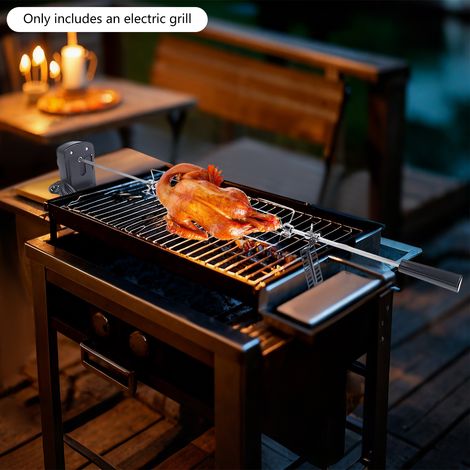 Tourne Broche Électrique Universelle de 94 cm pour Barbecue à Gaz Rôtissoire avec 2 Fourchettes à Viande, Longueur Réglable, Moteur de BBQ 4W, 220-240V (1/5)