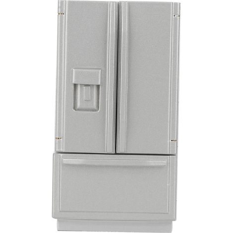 Mini Réfrigérateur en Bois 1:12 pour Maison de Poupée, Accessoire Meuble Gris Modèle Réaliste (1/5)