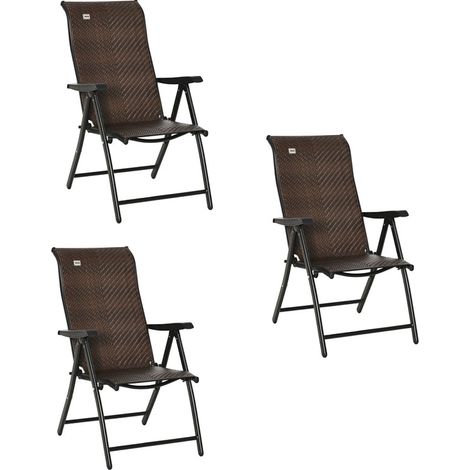 3er-Set polyrattan Klappstuhl mit Armlehne 7-stufig verstellbare Rückenlehne für Garten Balkon Terrasse 58 x 71 x 111 cm