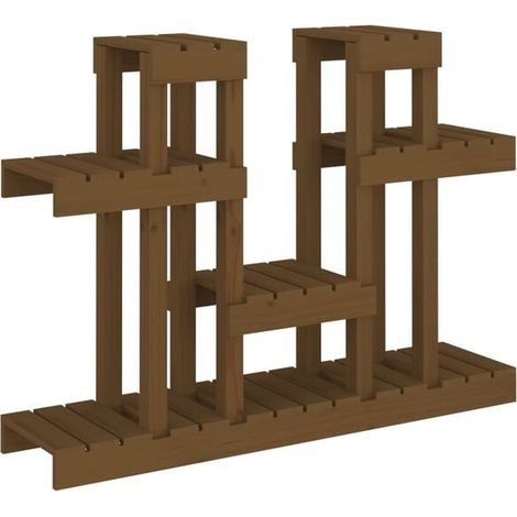 Support à fleurs, brun miel, 104,5 x 25 x 77,5 cm, bois de pin massif. (1/5)